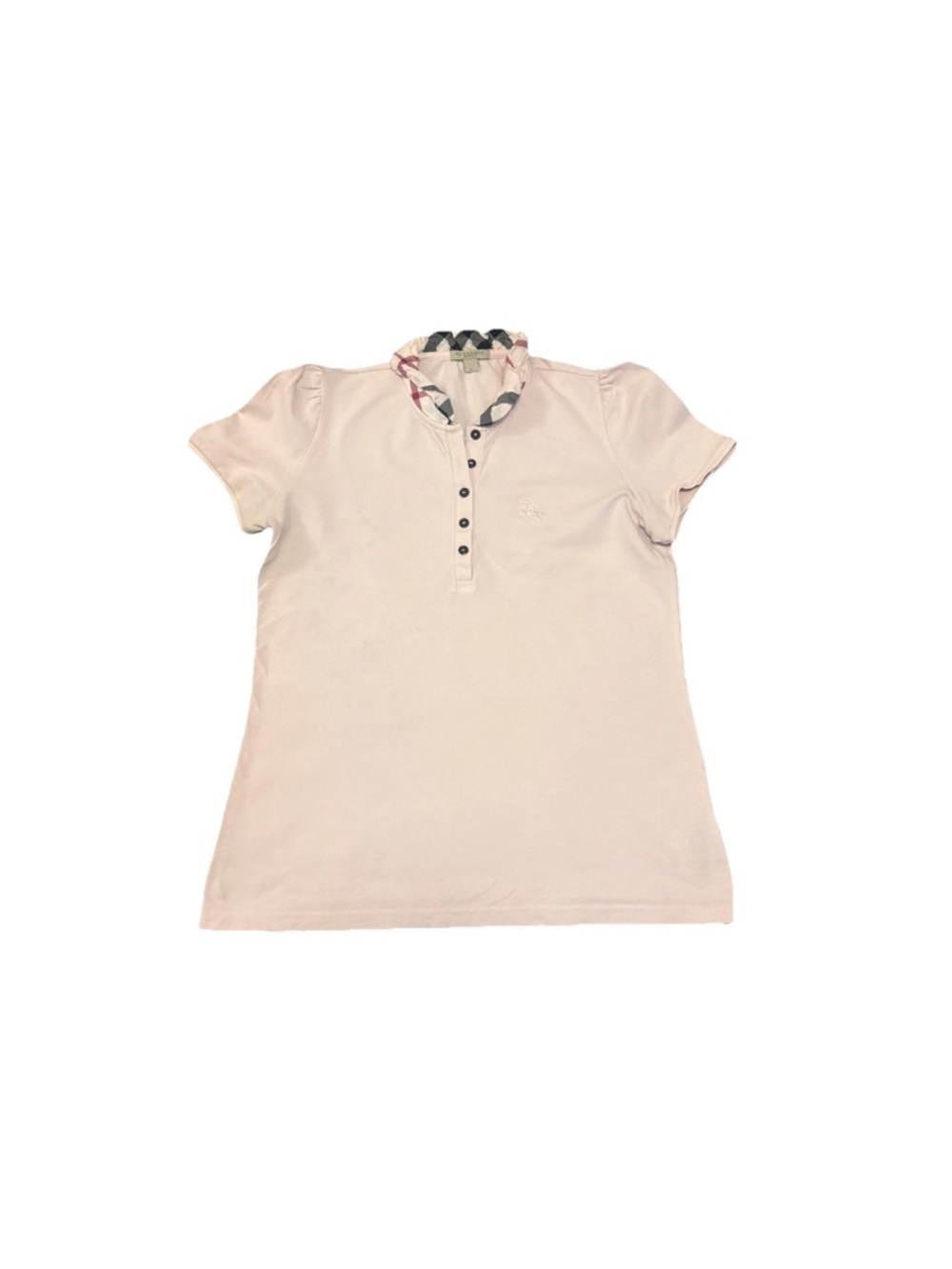 Burberry Brit Pink Nova Cotton Embroidered Logo Puff Sleeve Collar Polo Shirt L